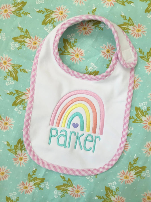 Monogrammed Baby Bib with Rainbow, baby shower gift, personalized baby gift