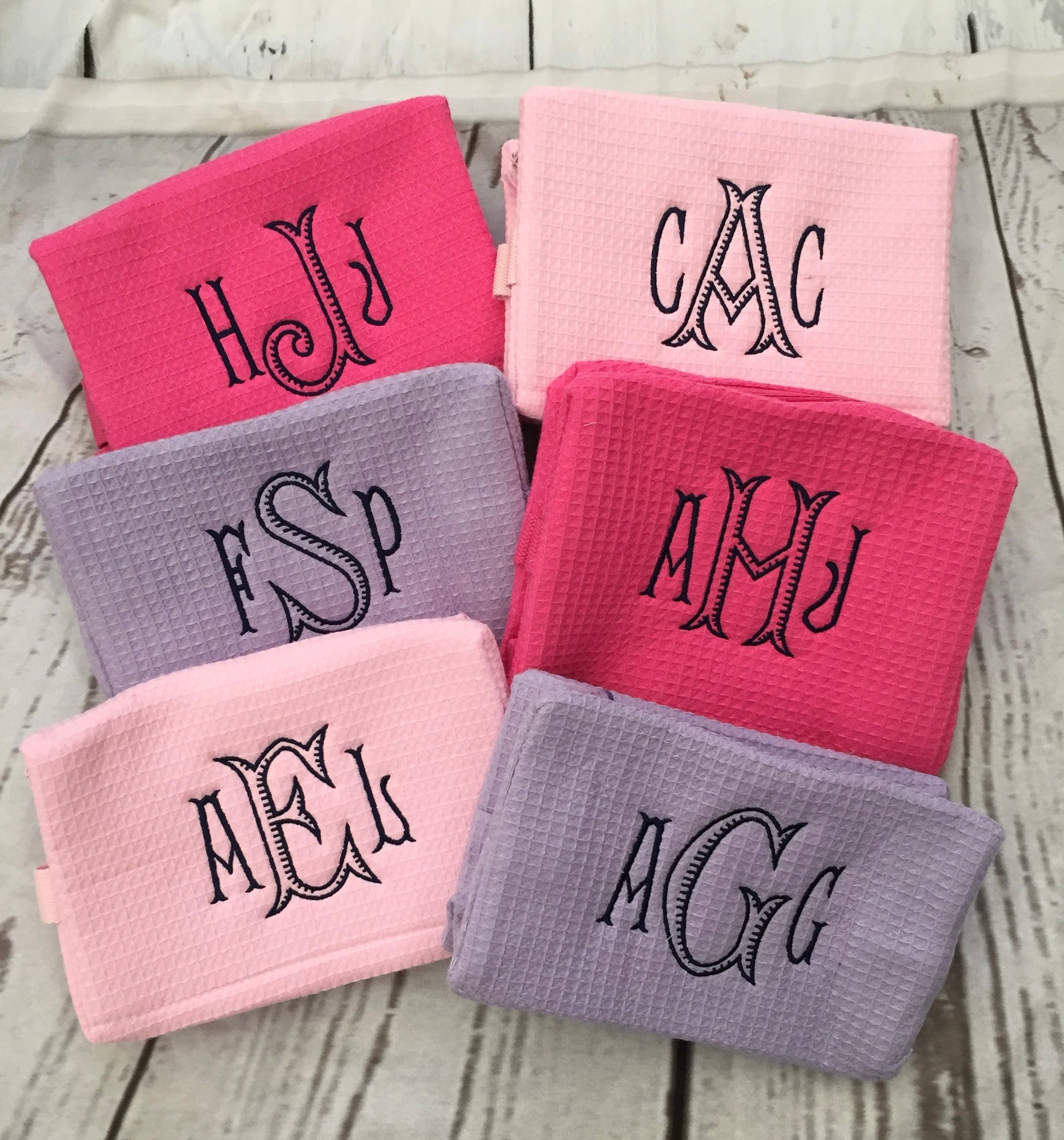 Monogrammed Waffle Cosmetic bag, make up bag, gift ideas