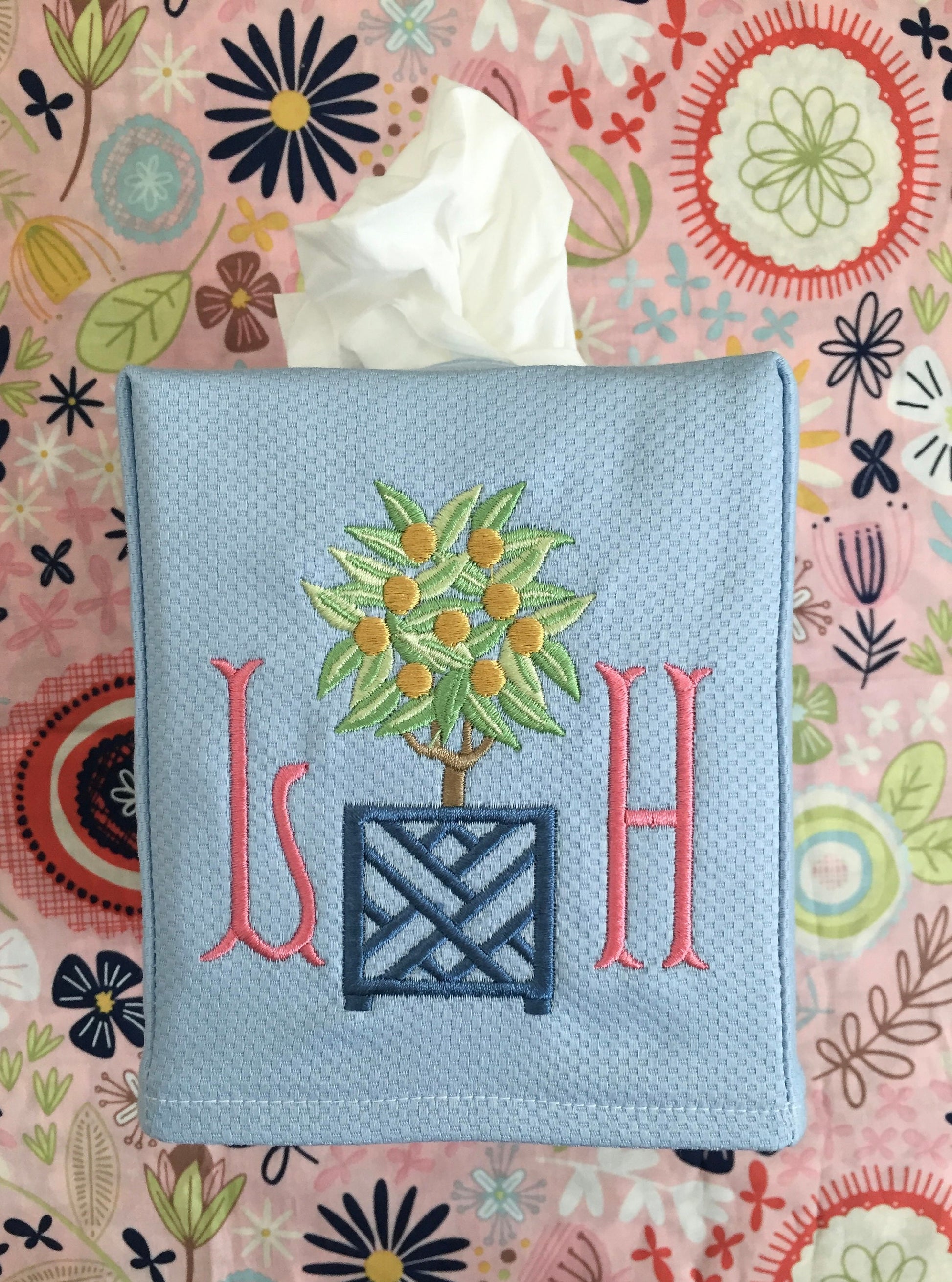 Monogrammed Tissue Box Cover-Topiary, monogrammed gift-personalized gift-hostess gift