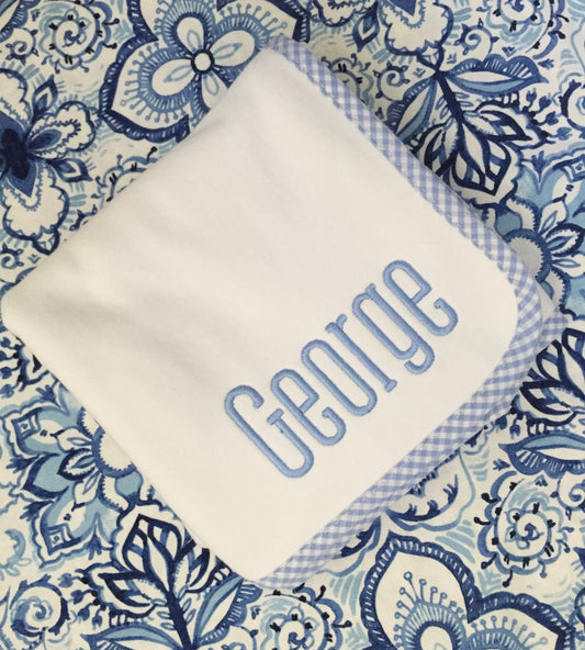 Monogrammed Baby Gingham Trim blanket, personalized baby gift, baby shower gift