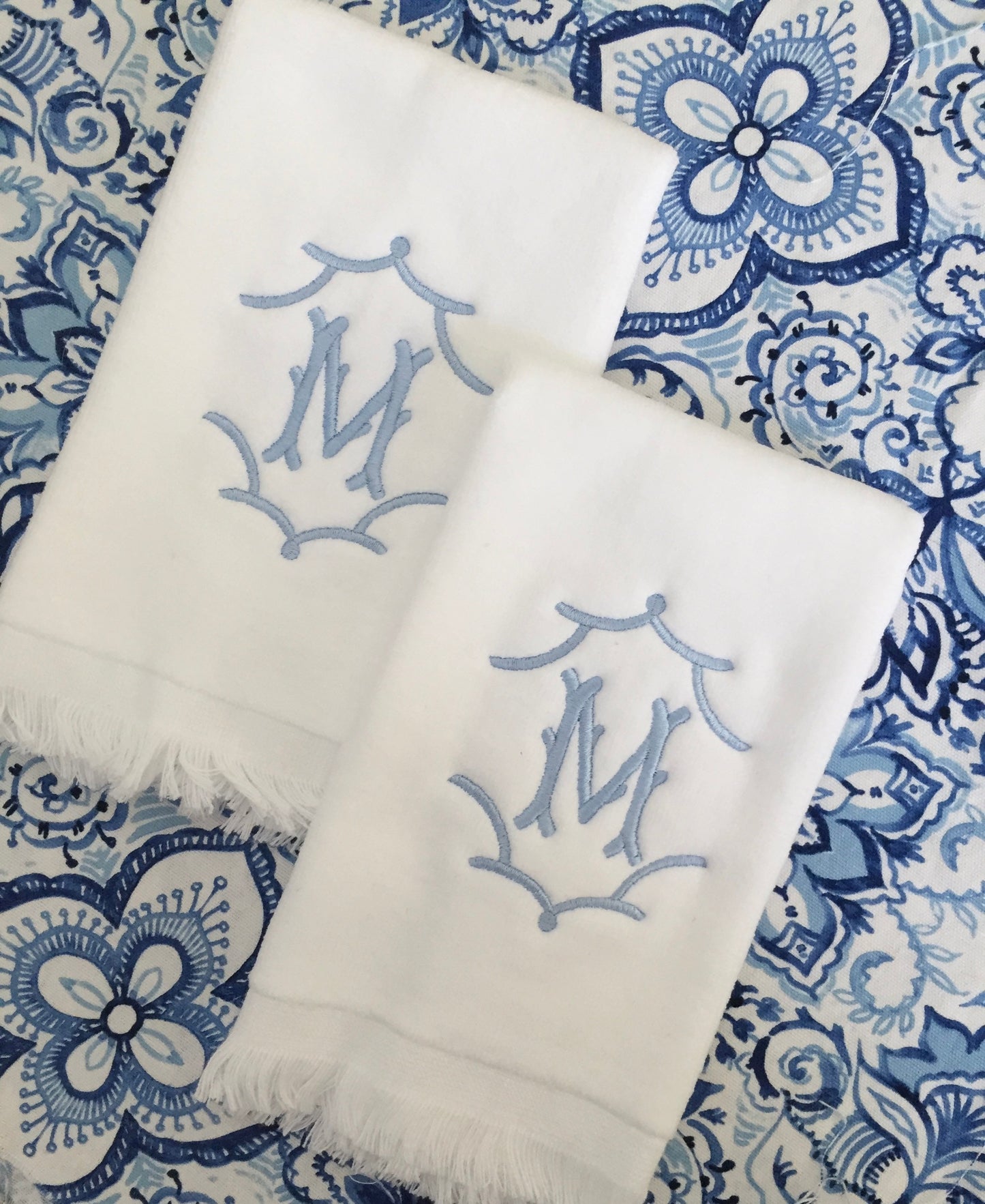 Monogrammed Fingertip towels, Temple Initial, personalized gifts, Christmas gift