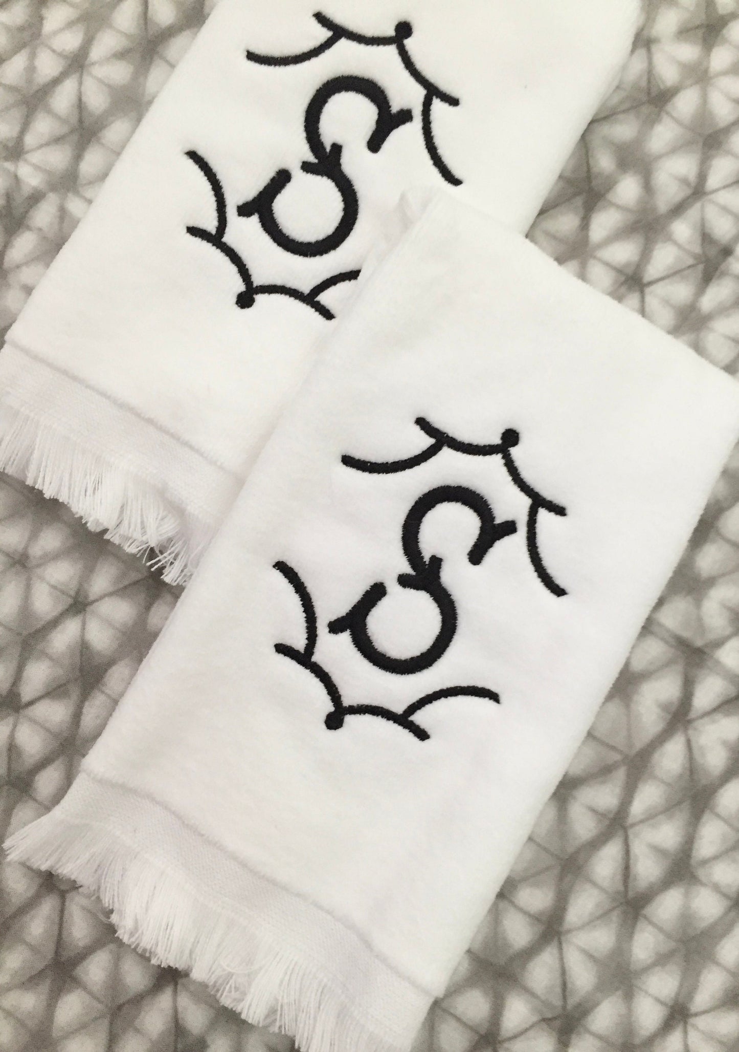 Monogrammed Fingertip towels, Temple Initial, personalized gifts, Christmas gift