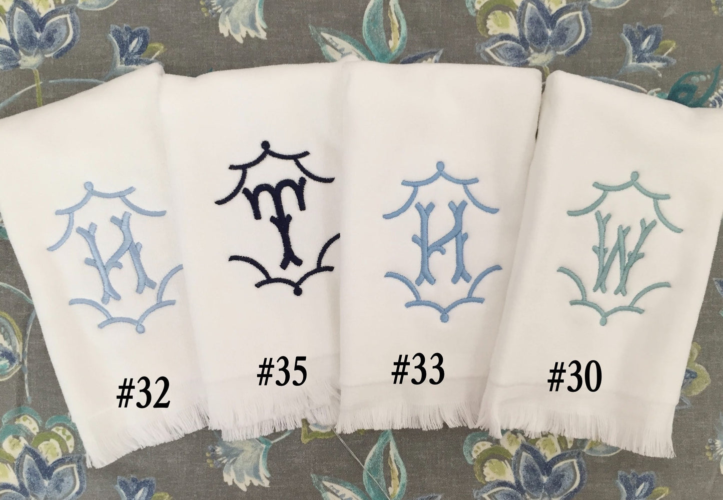 Monogrammed Fingertip towels, Temple Initial, personalized gifts, Christmas gift
