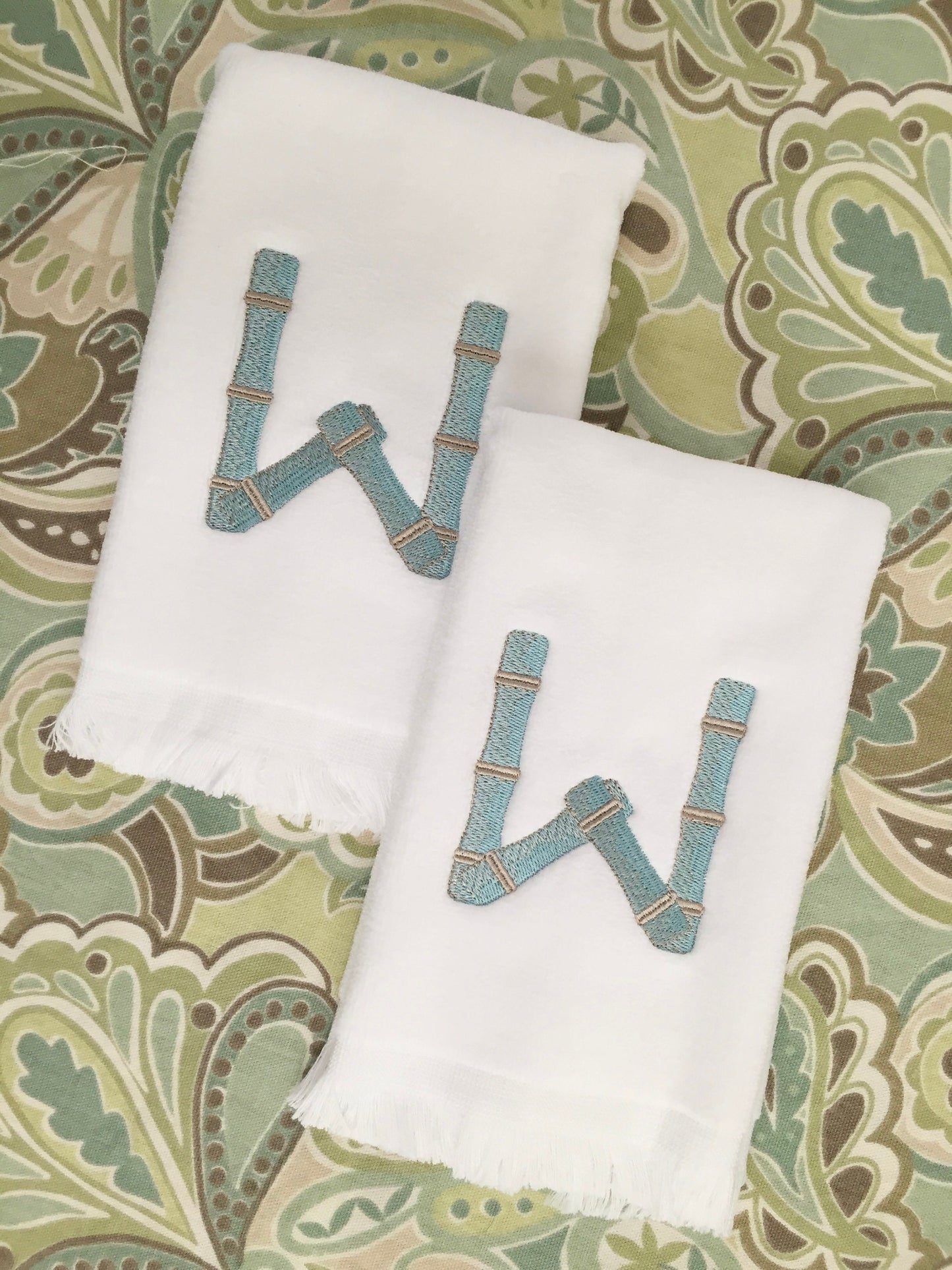 Monogrammed Fingertip towels, Bamboo Initial, personalized gifts, Christmas gift