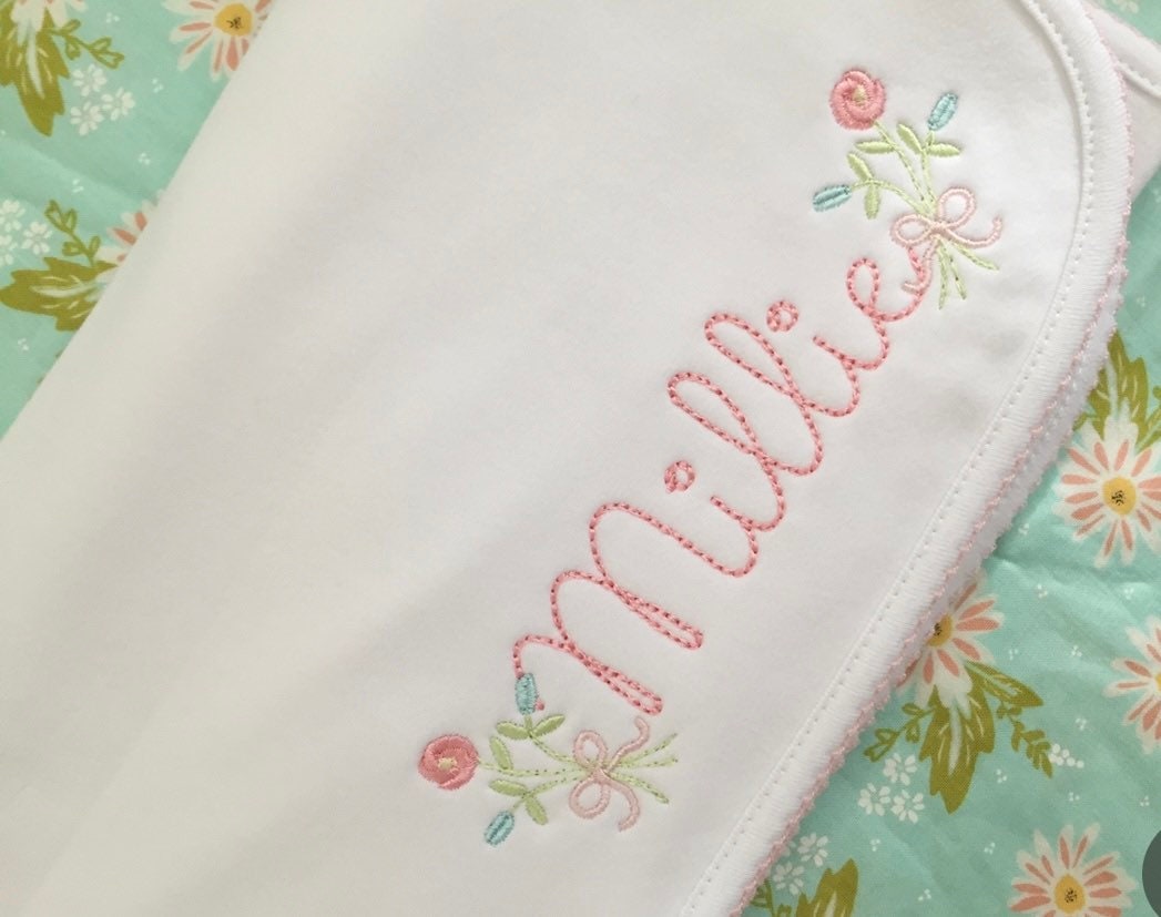 Monogrammed Baby Picot Trim Blanket, Bouquet Name, personalized baby gift, baby shower gift