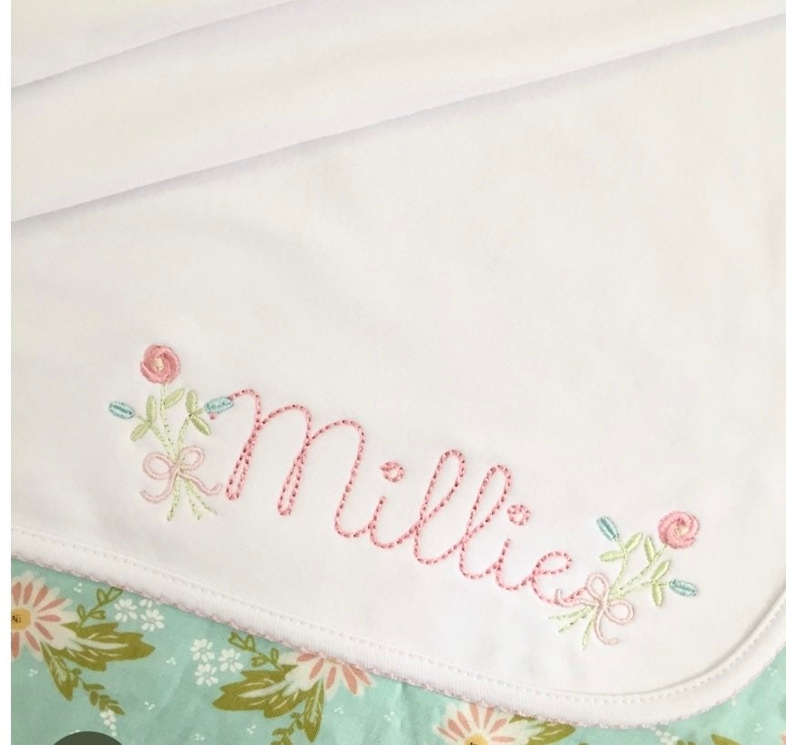 Monogrammed Baby Picot Trim Blanket, Bouquet Name, personalized baby gift, baby shower gift
