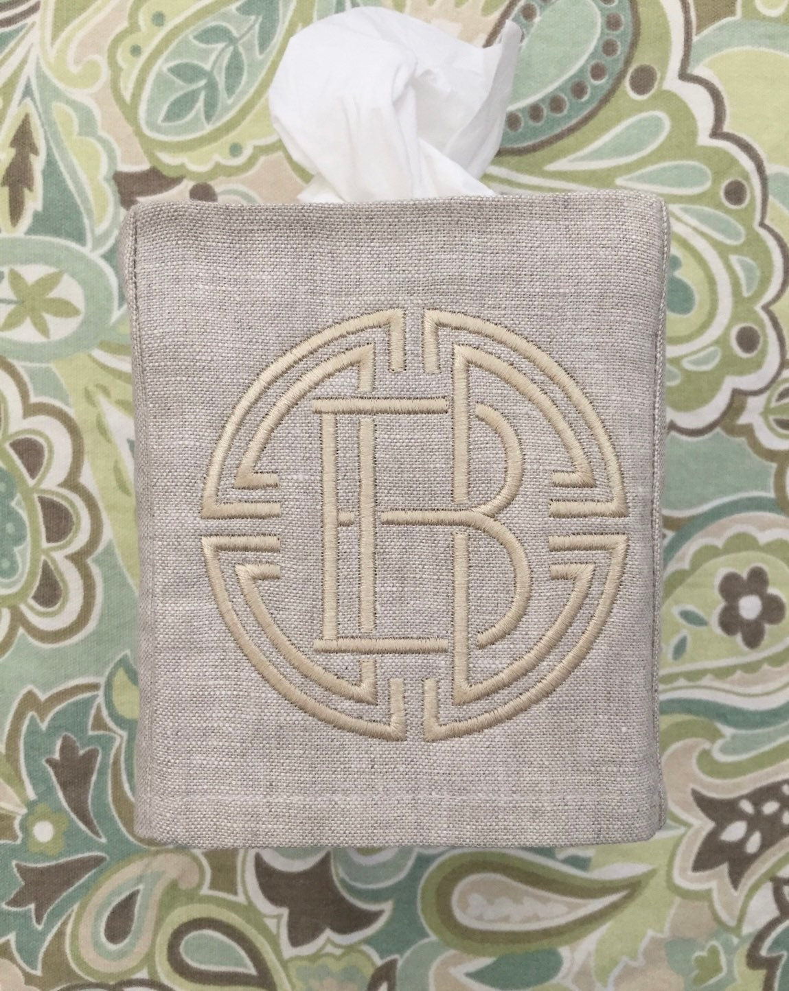 Monogrammed Tissue Box Cover, Medallion Initial-monogrammed gift-personalized gift-hostess gift