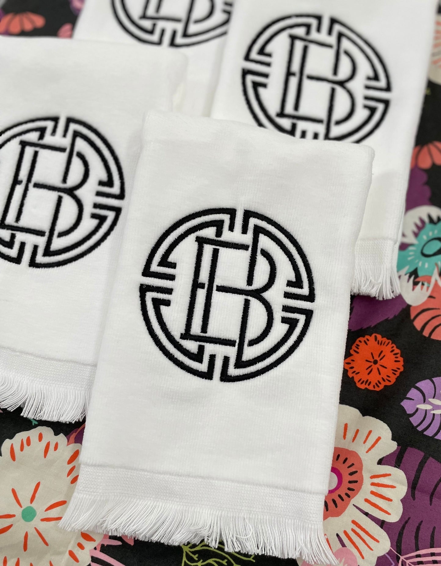 Monogrammed Fingertip towels, Medallion Initial, personalized gifts, Christmas gift