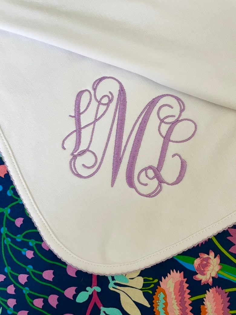 Monogrammed Baby Blanket: Cotton Receiving Blanket with Picot Trim