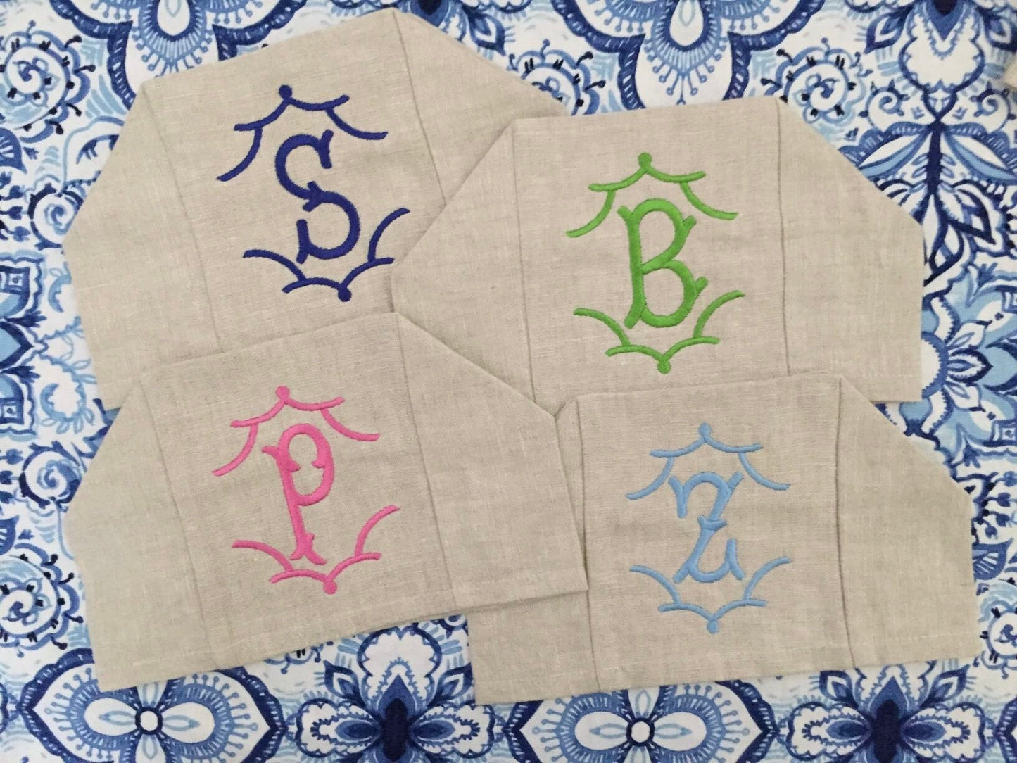 Monogrammed Tissue Box Cover Linen-Temple Monogram, monogrammed gift-personalized gift-hostess gift