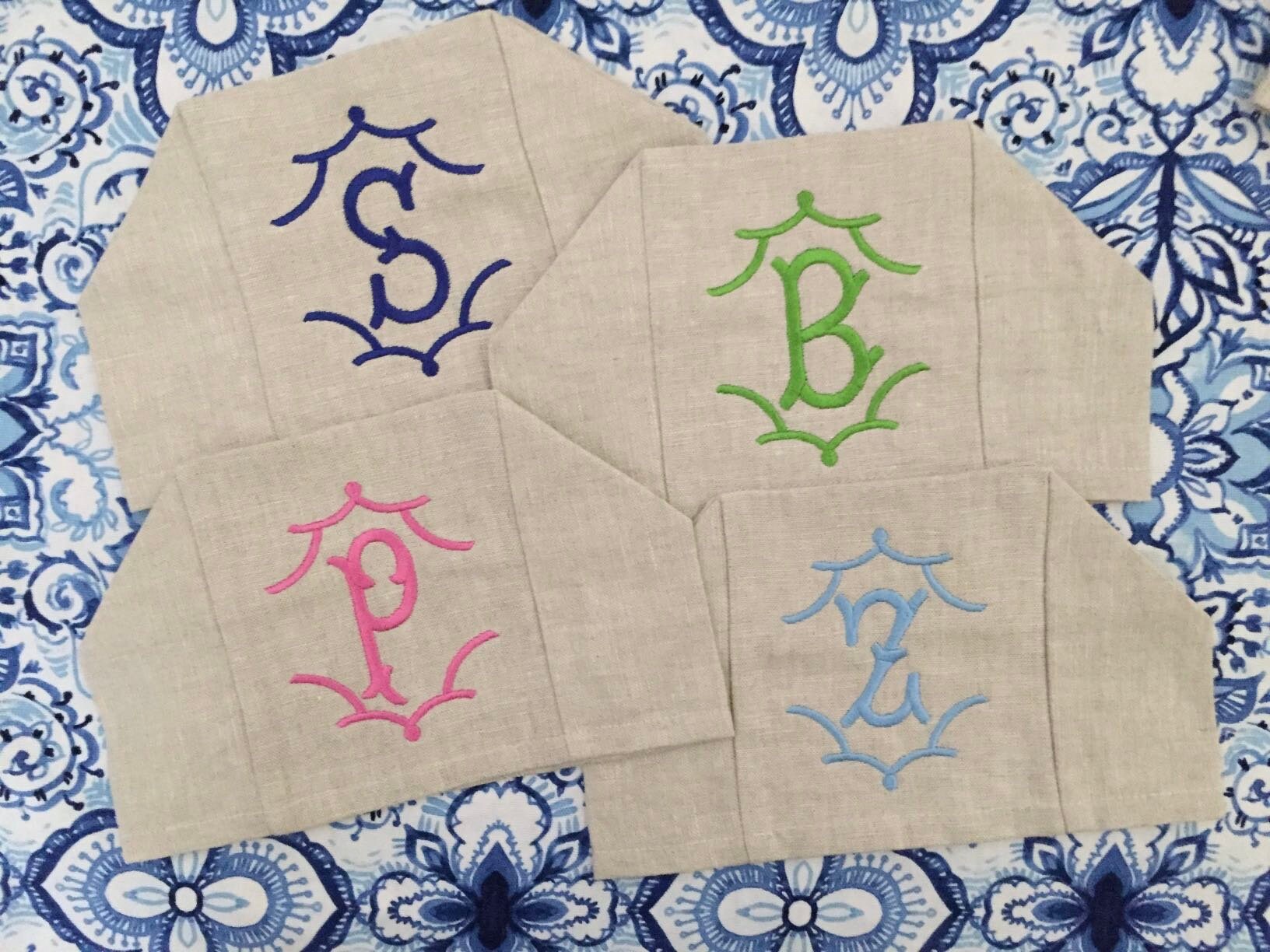 Monogrammed Tissue Box Cover Linen-Temple Monogram, monogrammed gift-personalized gift-hostess gift