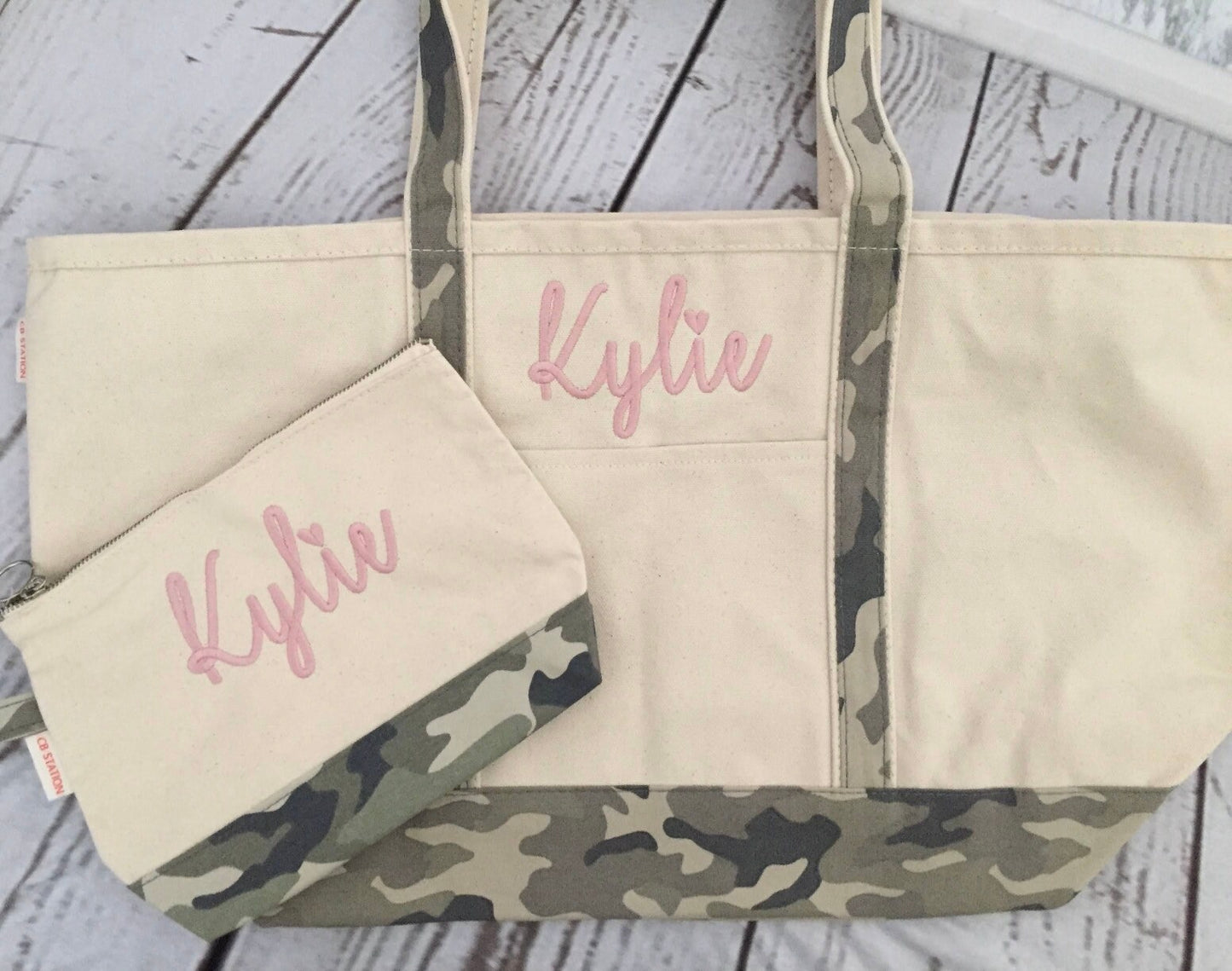 Monogrammed Camo Canvas Cosmetic Bag, Make Up Bag, Clutch, graduation gift