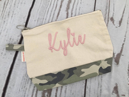 Monogrammed Camo Canvas Cosmetic Bag, Make Up Bag, Clutch, graduation gift