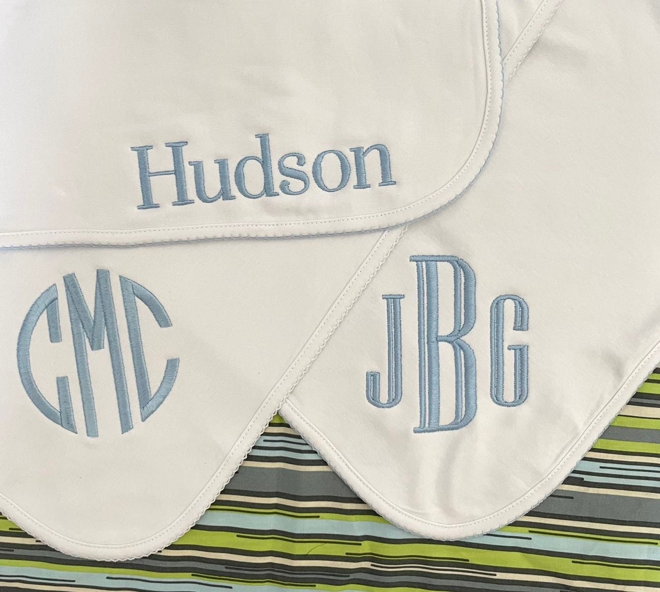 Monogrammed Baby Blanket: Cotton Receiving Blanket with Picot Trim