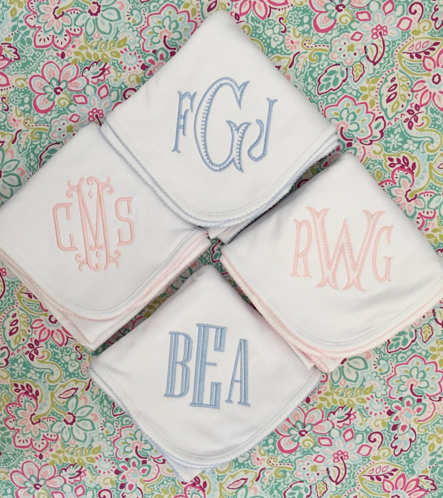Monogrammed Baby Blanket: Cotton Receiving Blanket with Picot Trim