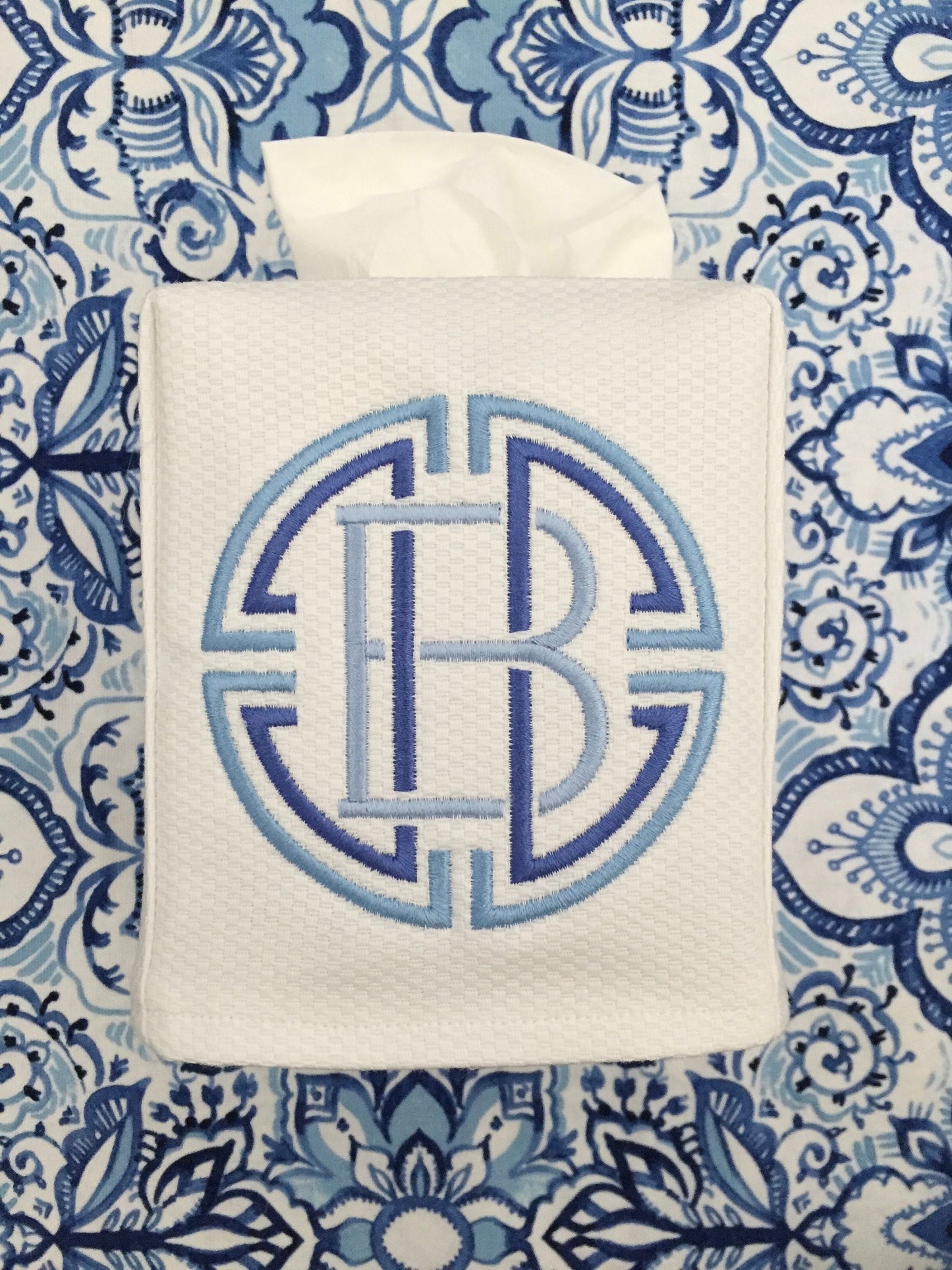 Monogrammed Tissue Box Cover, Medallion Initial-monogrammed gift-personalized gift-hostess gift