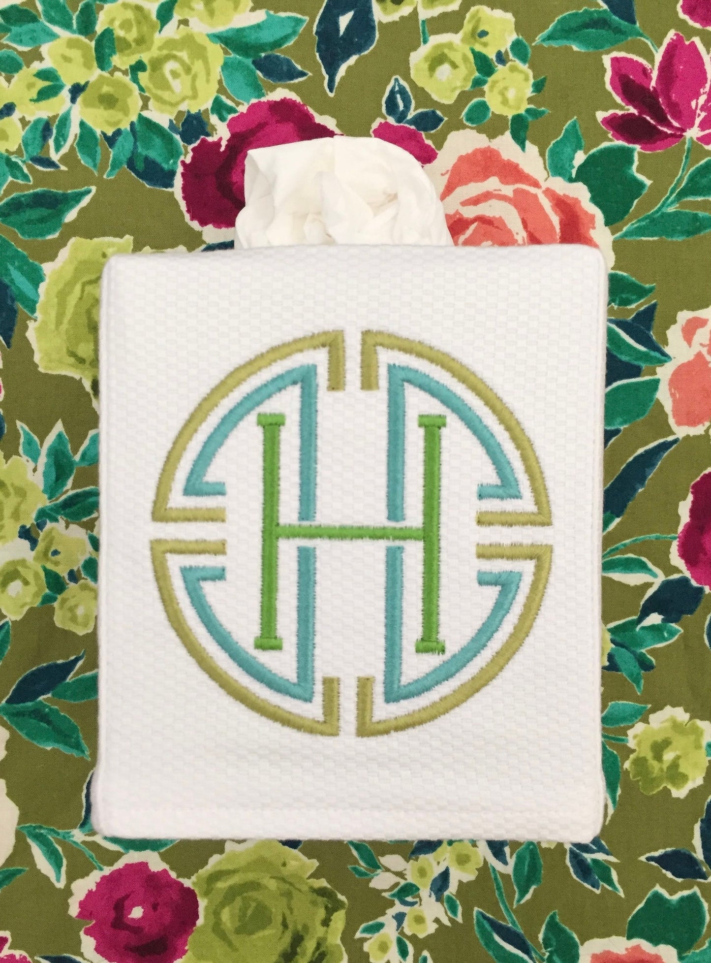 Monogrammed Tissue Box Cover, Medallion Initial-monogrammed gift-personalized gift-hostess gift