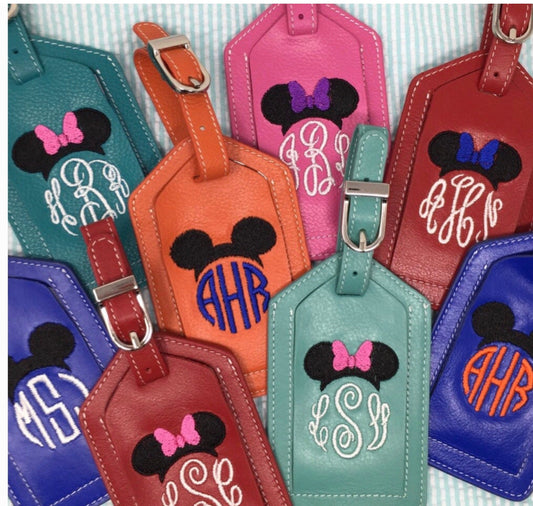 Monogrammed mouse ears luggage tag, personalized luggage tag, Disney, graduation gift