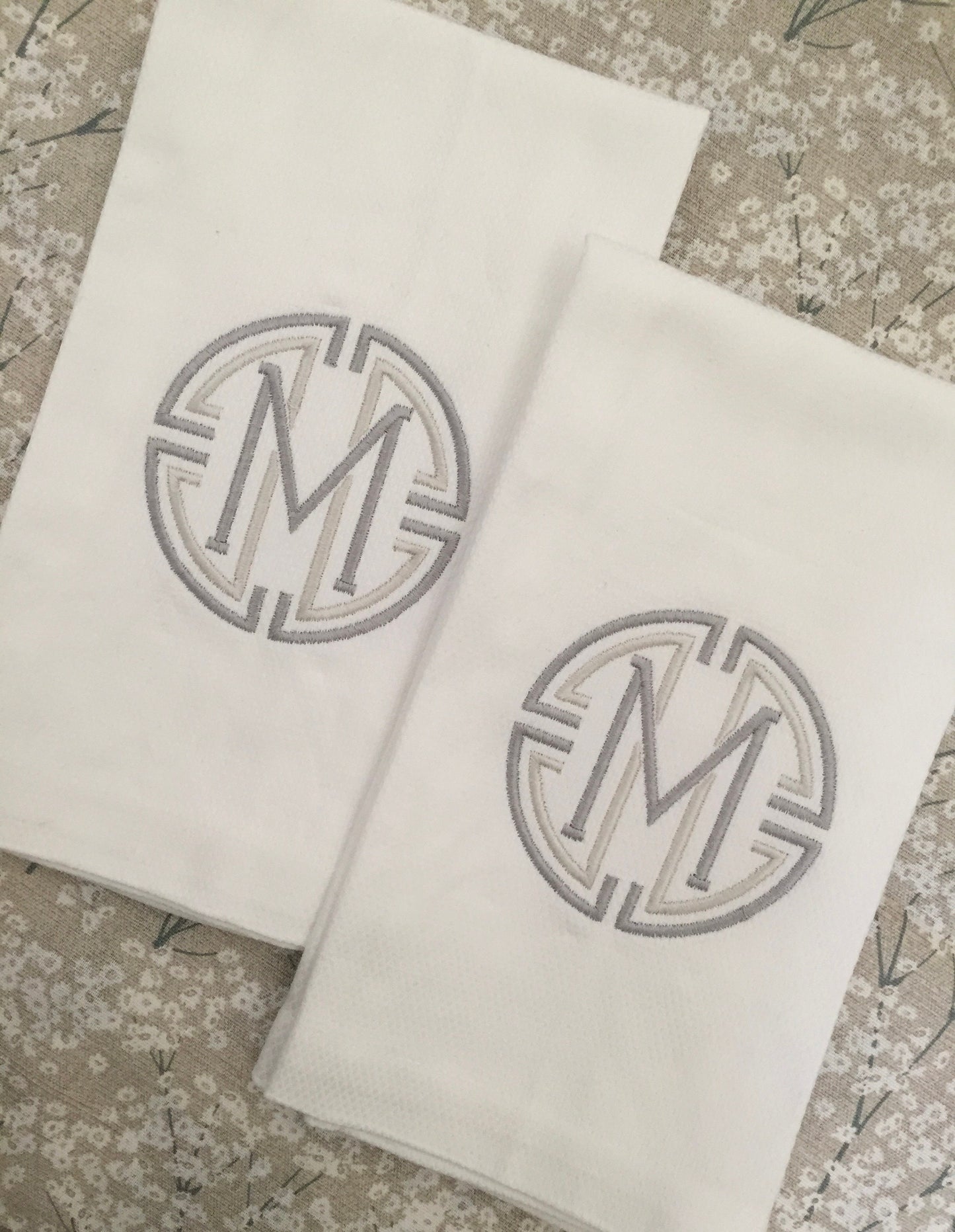 Monogrammed Cotton Pique Tea Towel, Medallion initial-Hostess Gift, monogrammed linens, personalized gift