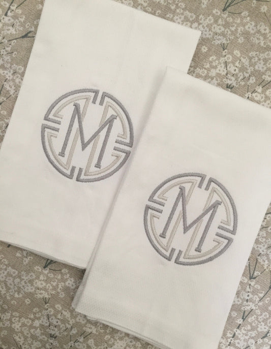 Monogrammed Cotton Pique Tea Towel, Medallion initial-Hostess Gift, monogrammed linens, personalized gift