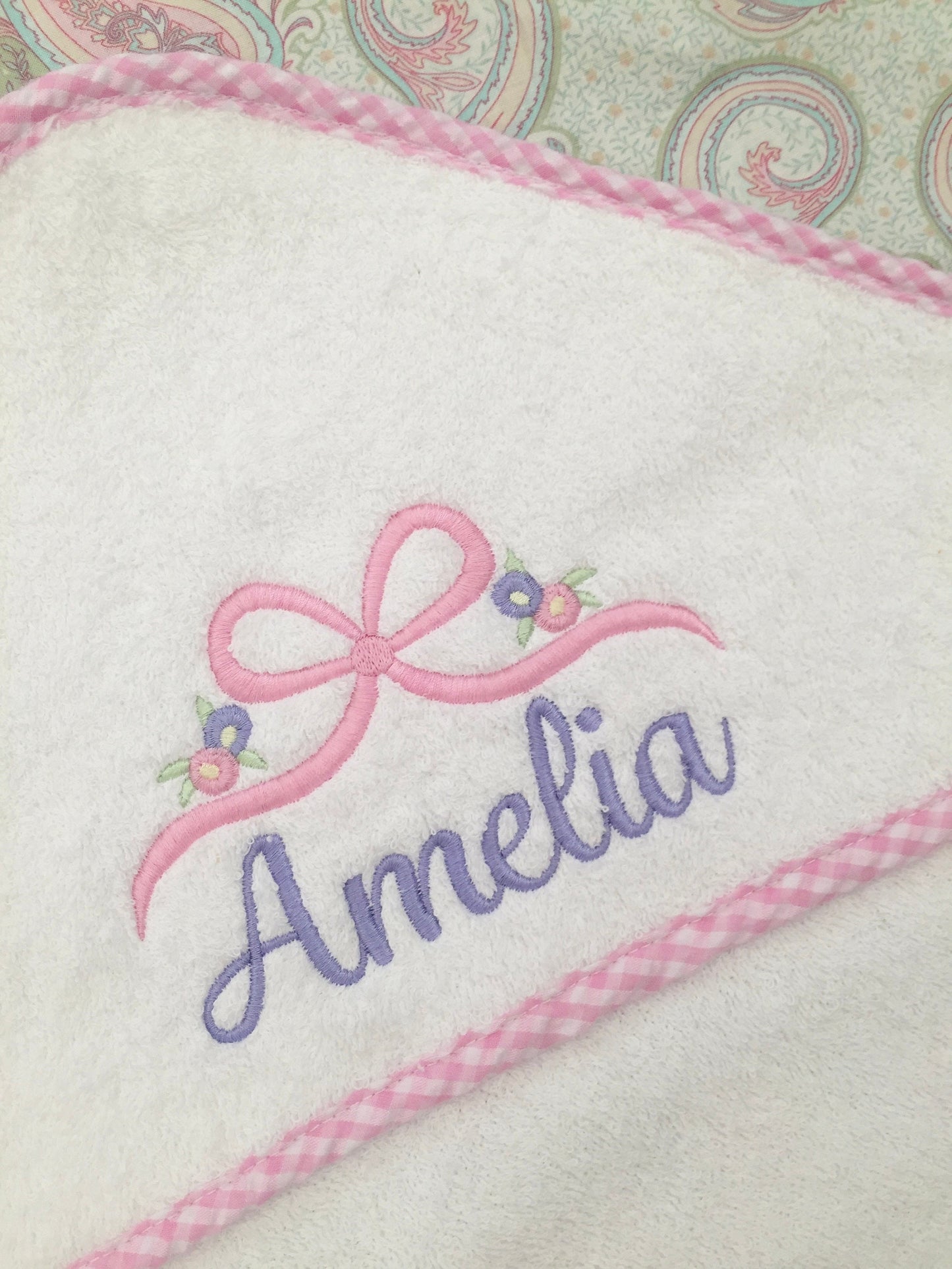 Monogrammed Hooded Towel with Bow and Flowers for Babies and Toddlers, baby gift, baby shower
