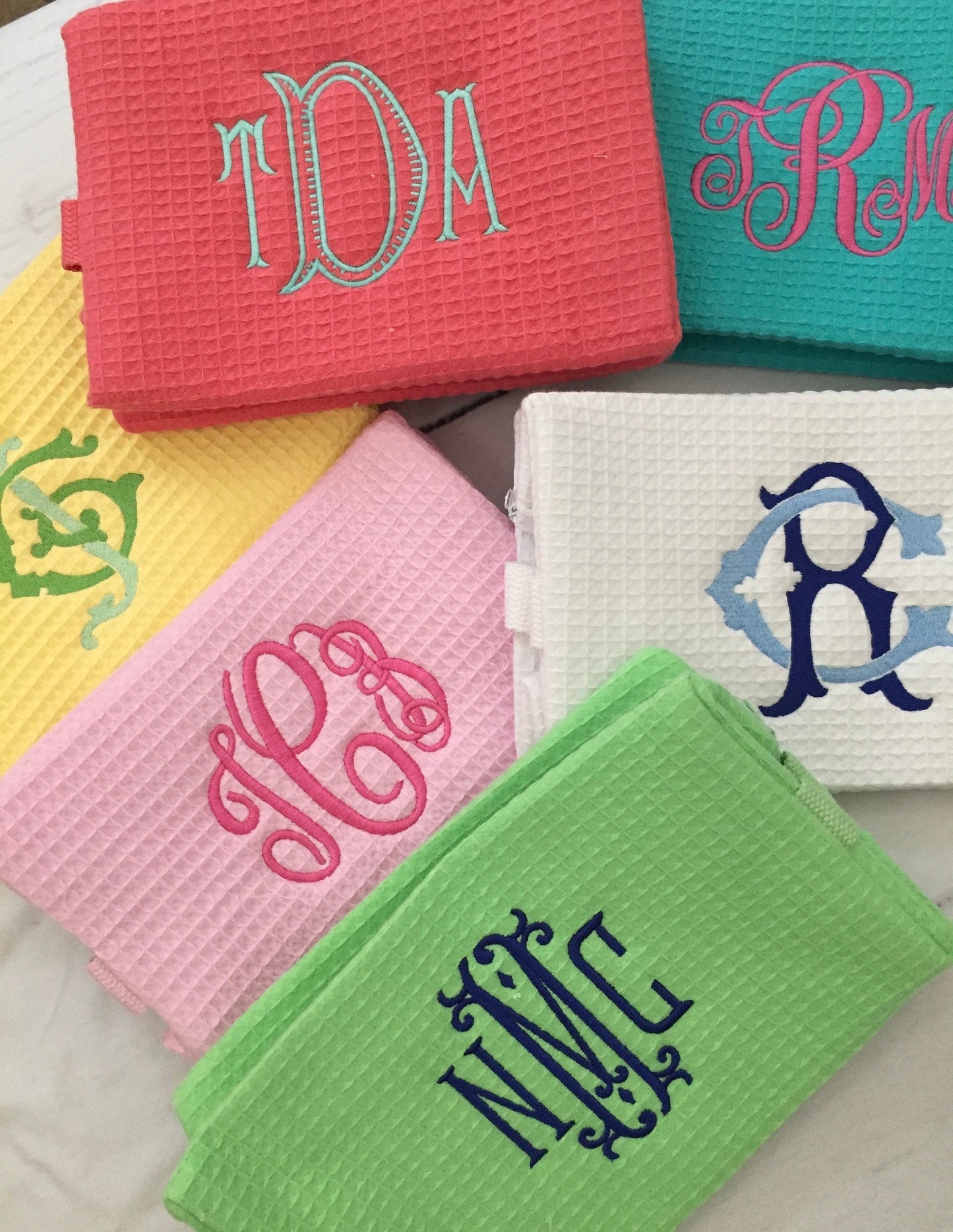Monogrammed Waffle Cosmetic bag, make up bag, gift ideas