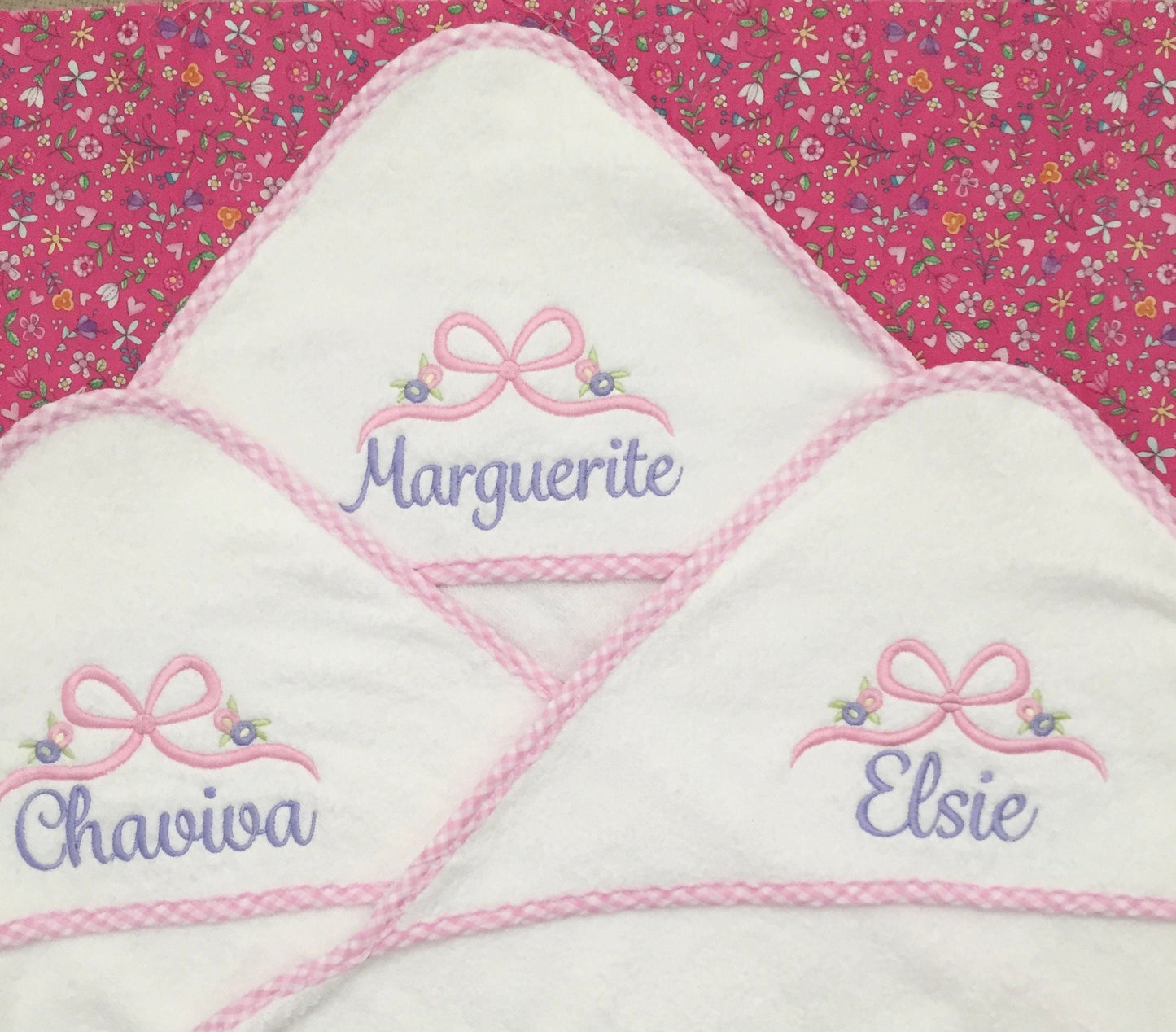 Monogrammed Hooded Towel with Bow and Flowers for Babies and Toddlers, baby gift, baby shower