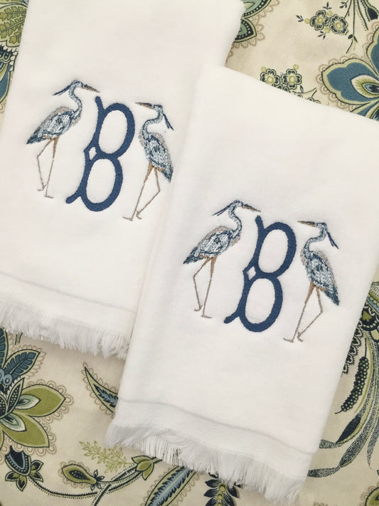 Monogrammed Fingertip towels, Heron Initial, personalized gifts, Christmas gift
