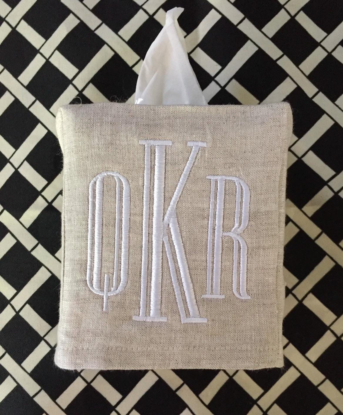 Monogrammed Linen Tissue Box Cover Bain Monogram, monogrammed gift-personalized gift-hostess gift, nursery decor