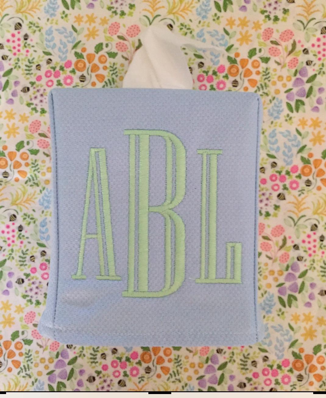 Monogrammed Linen Tissue Box Cover Bain Monogram, monogrammed gift-personalized gift-hostess gift, nursery decor