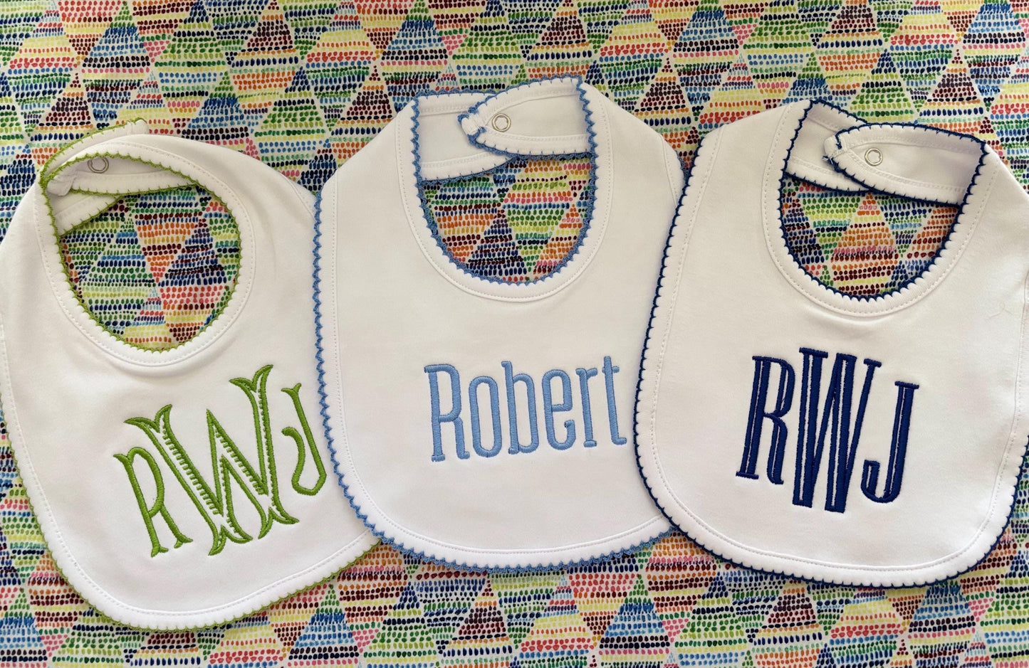 3 Pack-Monogrammed Bib with Picot trim, baby shower gift, personalized baby gift