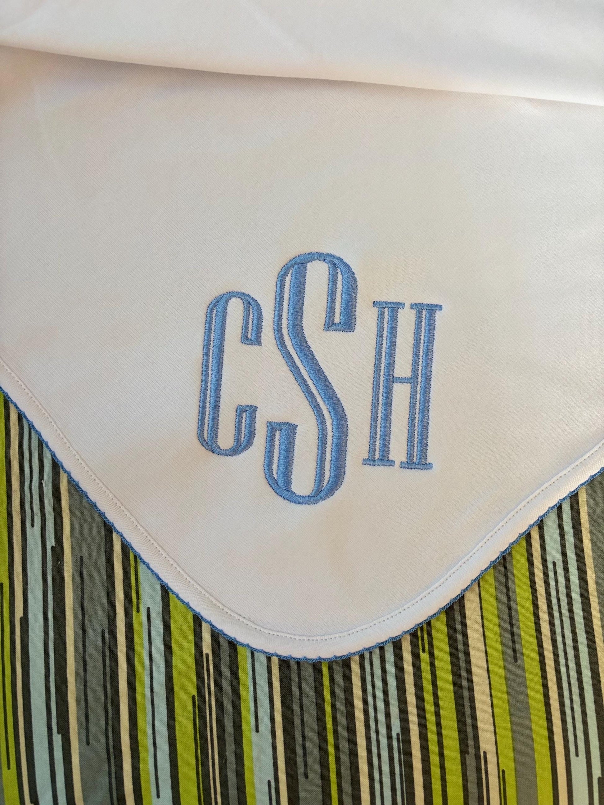 Monogrammed Baby Blanket: Cotton Receiving Blanket with Picot Trim
