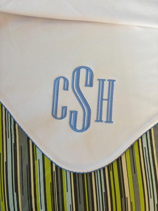 Monogrammed Baby Blanket: Cotton Receiving Blanket with Picot Trim