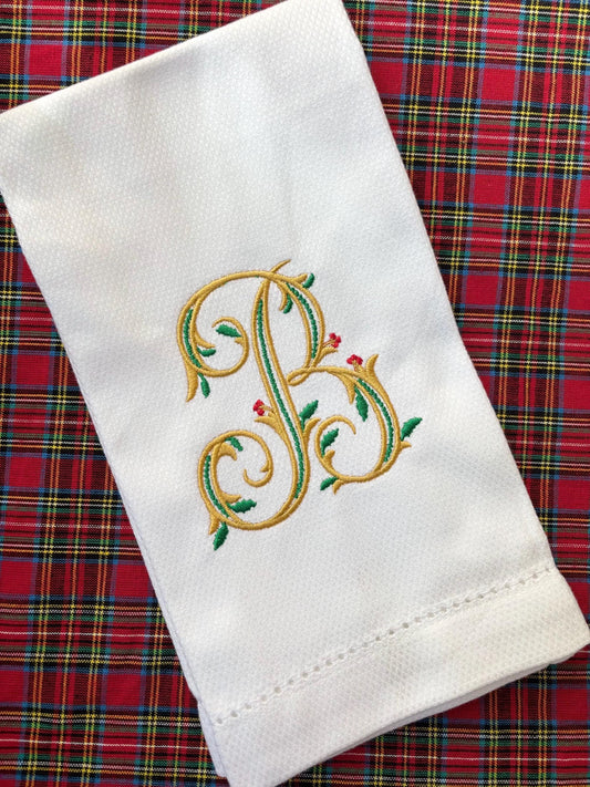 Monogrammed Cotton Pique Tea Towel, Christmas initial Monogram-Hostess Gift, monogrammed linens, personalized gift