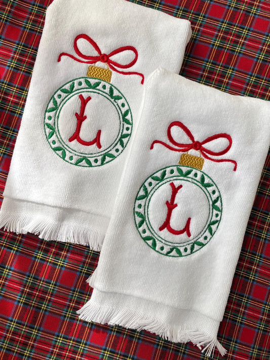 Monogrammed Fingertip Towel: Personalized Christmas Ornament Embroidery